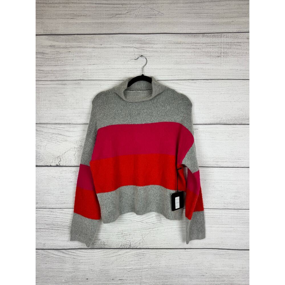 Cliche Women's Knit Gray & Pink Wool Blend High Neck Sweater Size XL